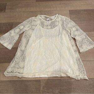 INDIGO SOUL WOMENS X LARGE BOHO LACE OFF WHITEBLOUSE SHIRT NEW